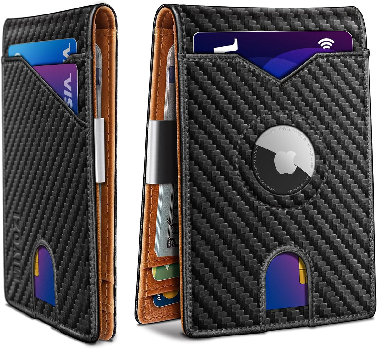 Airtag Wallet for Men,with Money Clip 11 Cards Slim Front Pocket Leather RFID Blocking Wallet with Gift Box