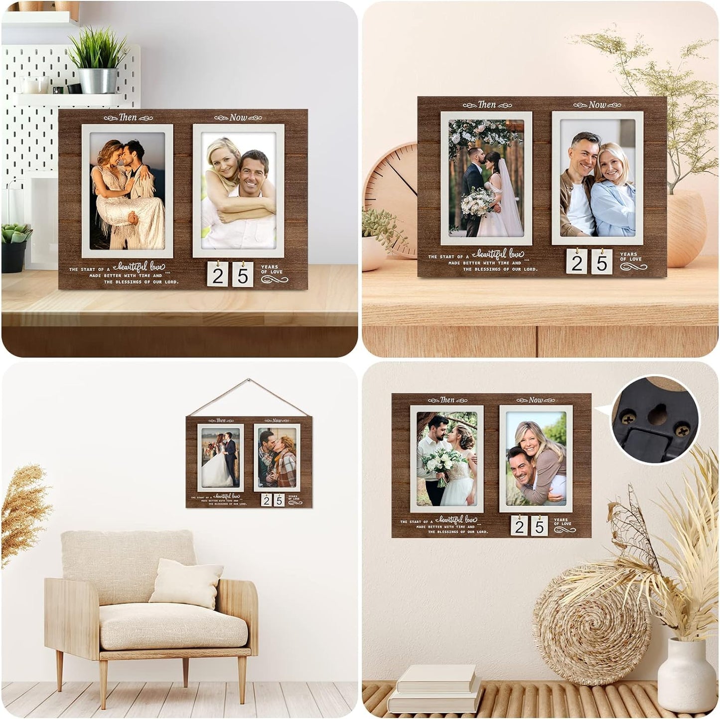 Then & Now Celebrate Years of Love Anniversary Frame, 1-99 Years Wedding Gift Ideas, Engagement Bridal Shower Gifts with Sentimental Quote,Holds 2 4x6 Inches Photos (Then & Now)