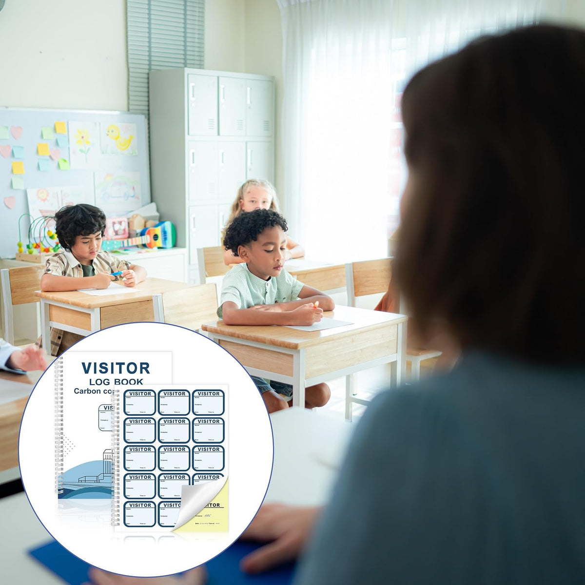 2 Pack of 450 Visitor Badges Registry Log with Carbon Copy Visitor Stickers 8.5x11 Inch Visitor Log Book Extras Protecting Privacy Pages Spiral Bound Self Visitor Badges Guest Register Book (2)