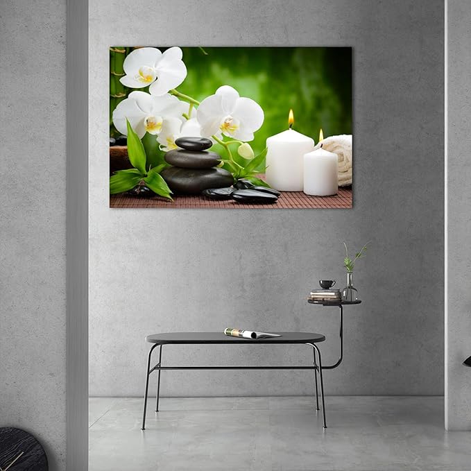 GUTTATY Zen Wall Art Decor, Modern Bathroom Zen Decor Wall Art, Large Canvas Wall Art for SPA Zen Room Decor, Green Bamboo and Pebble Relaxing Zen Art Prints for Office & SPA Wall Decor 28x40 Inches