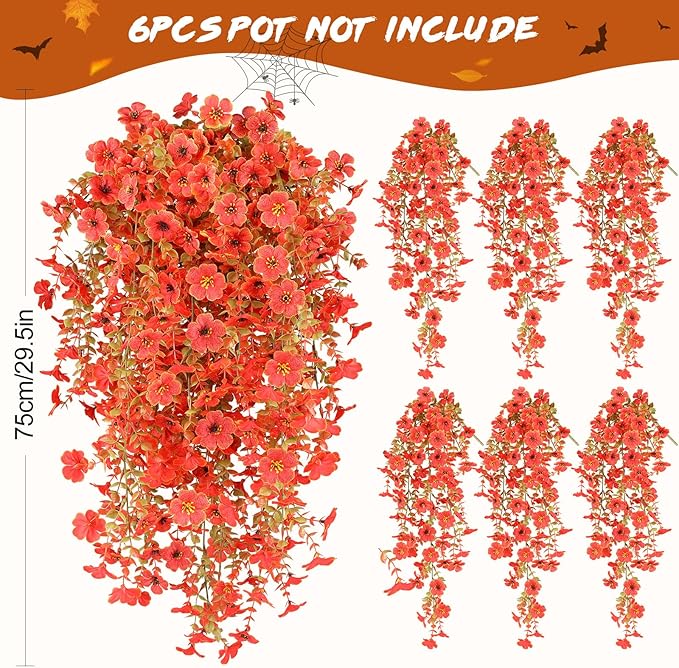 6 Bundles Artificial Fall Flowers for Outdoors Fake Plants Garden Home Fall Decor,UV Resistant Realistic Silk Faux Autumn Flower Indoor Outside Front Porch Patio Balcony Yard Farmhouse(Orange)
