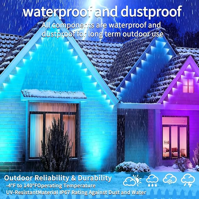 100FT Permanent Outdoor RGB Lights,IP67 Waterproof Smart LED Eaves Lights with App/Remote Control,for Christmas and All Holiday Decor,Daily and Accent Lighting,House Roof and Garden Lighting