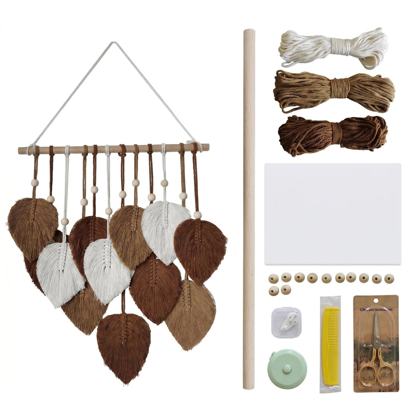 Jditngp DIY Macrame Leaf Wall Hanging Beginners Boho Wall Leaf Tapestry Kit Handmade Woven Tapestry Feather Wall Hanging DIY Macrame Kit for Adults Birthday Gift DIY Craft Kits 15.8" (Brown)"