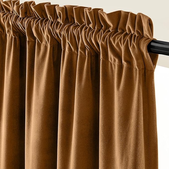Lazzzy Gold Velvet Curtains Blackout Curtain Thermal Insulated Curtains for Bedroom Living Room Darkening Super Soft Luxury Drapes Sondproof Privacy Set of 2 Panels 52 by 90 Inch Gold Brown