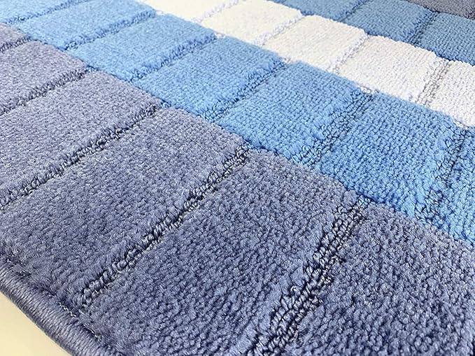 Custom Size Coastal Nautical Style Runner Rug Carpet for Hallway Entryway, Slip Resistant Latex Rubber Backed, 31 inch Wide X Customized Length, Squares Blue, 31 inch X 10 feet
