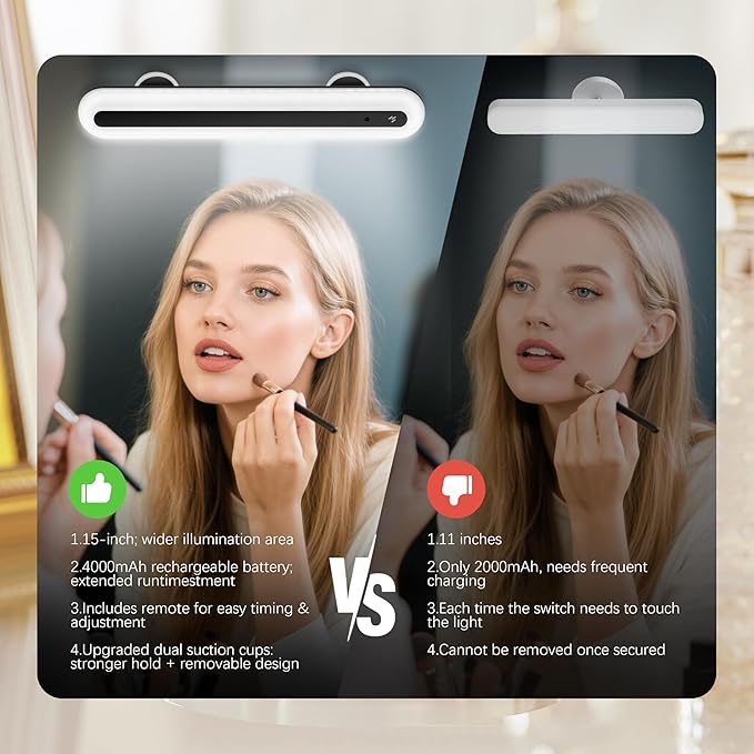 15" Vanity Lights for Mirror, Rechargeable Battery Operated Mirror Lights with Remote Control, 3 Temp&Adjustable Brightness Makeup Light, Cordless Lighting for Vanity Desk (Black-2Pack)