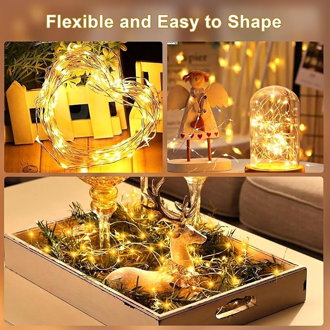 33Ft String Lights Battery Operated with Remote Control Timer, 100LED 4 Pack Waterproof 8 Modes Copper Wire Twinkle Fairy Lights for Bedroom Indoor Outdoor Wedding Dorm Christmas Decorations