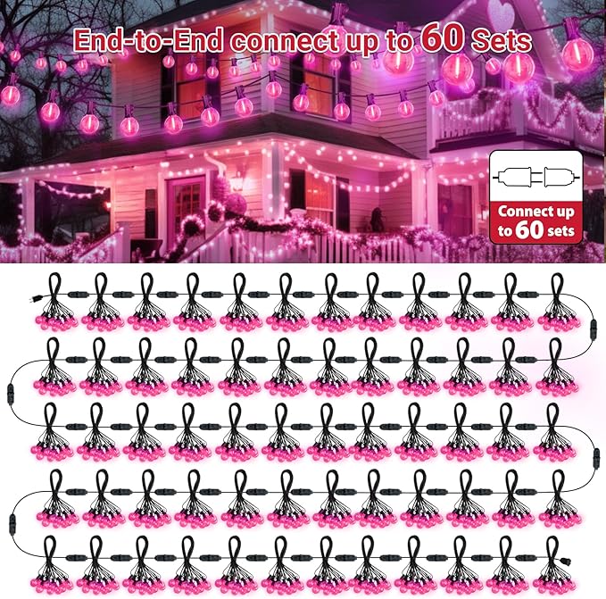 LAMPHOME LED Outdoor String Light, 26Feet Patio Lights with 12+1Edison Shatterproof Bulbs(1Spare), UL Waterproof Outside Lights connectable Dimmable for Backyard Porch Decor,Pink