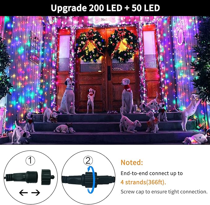 JMEXSUSS 8 Modes Christmas Tree Lights Multicolor, 250 LED Christmas Lights Indoor, 91.5ft Green Wire Waterproof Christmas Light Outdoor for Tree Party Garden Patio Christmas Decoration