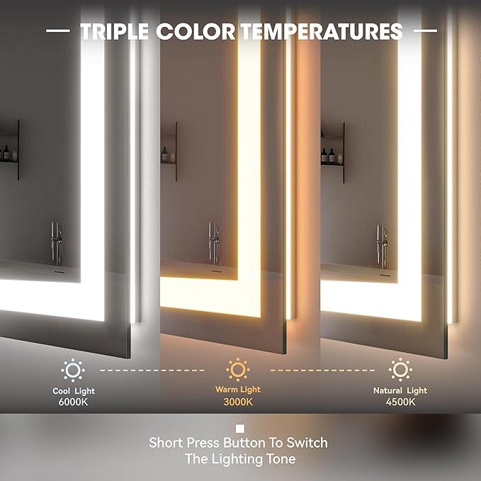 Hasipu 84" x 40" Arch LED Bathroom Mirror, Frontlit Wall-Mounted Vanity Mirror with Lights, Defogging, Smart Touch, Dimmable 3 Color Modes, Safety Shatterproof Glass Coating