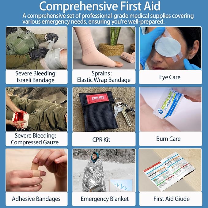 Premium First Aid Kit with Labelled Compartments, Molle System Trauma Kits for Car, Home, Hiking, School, Professional Medical Kits for Outdoor Emergencies & Home Medical Supplies -221 Pieces Set