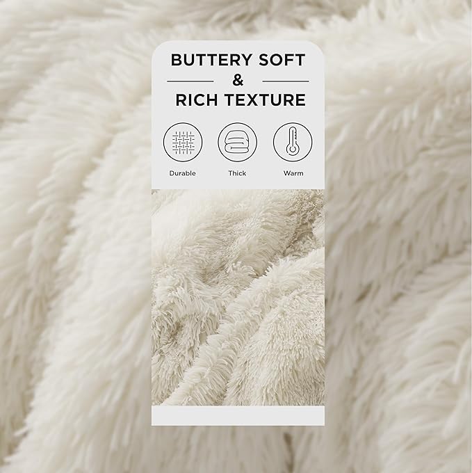 Bedsure GentleSoft Fluffy Cream Blankets Queen Size for Bed, Thick Sherpa Faux Fur Fleece Fuzzy Plush Winter Warm Heavy Soft Full Queen Blankets, Bedroom Decor Cream Gifts Cozy Gifts for Women, 90x90
