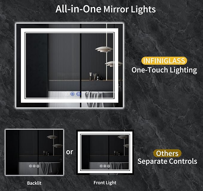 72"x32" LED Bathroom Mirror with Anti-Fog, Stepless Dimmable Lights, 3 Color Modes, Shatter-Proof Tempered Glass,Waterproof Design