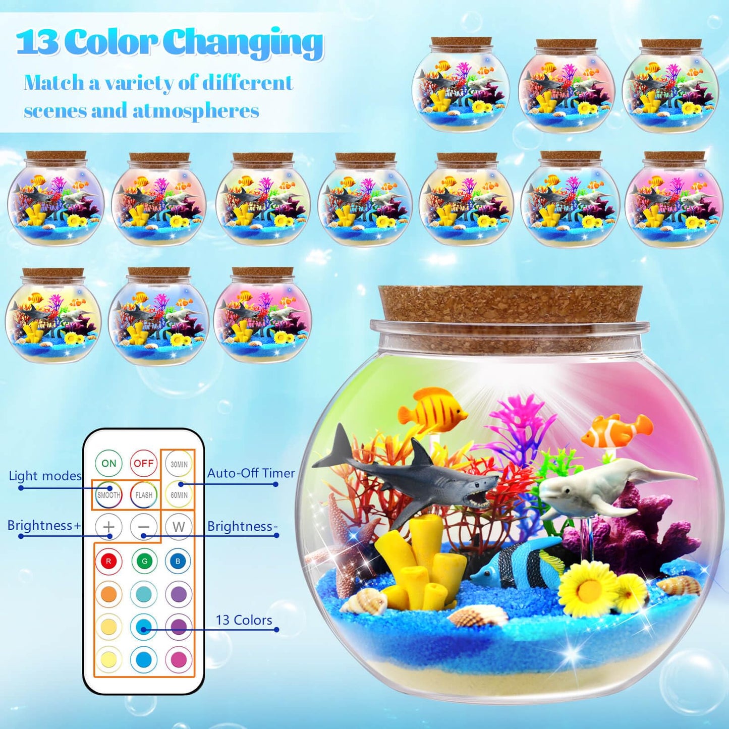 Ocean Light Up Terrarium Kit for Kids - Sea Animal Toys LED Night Light Birthday Gift for Boys & Girls Ages 4 5 6 7 8-12, Kids Arts & Crafts Kit
