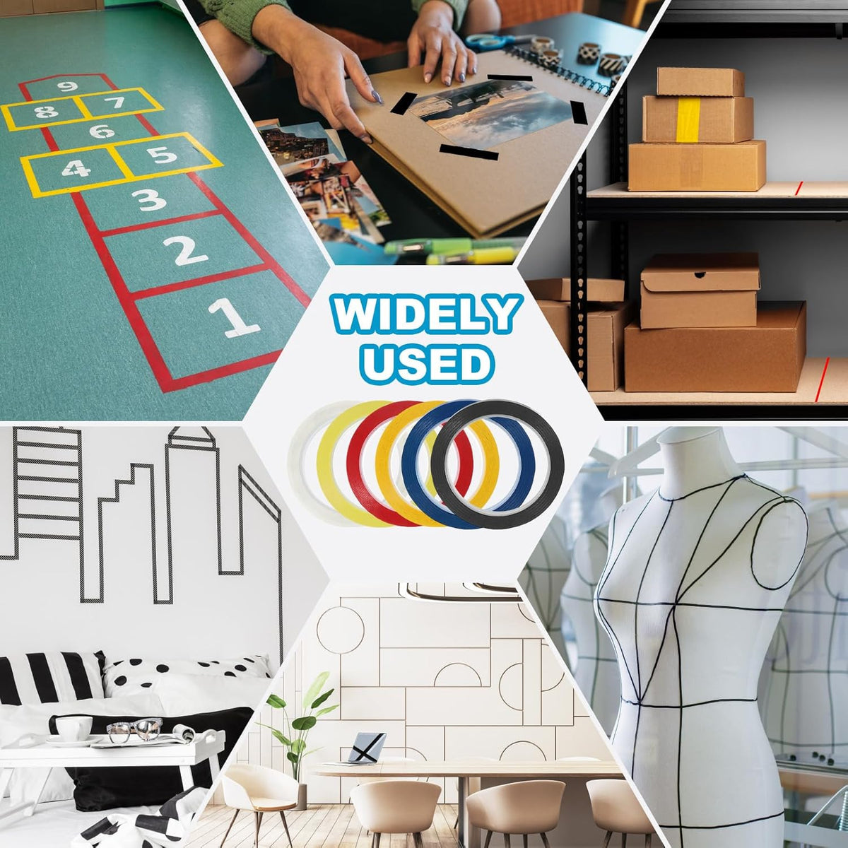 MECCANIXITY Whiteboard Tape 1" x 72 Yard Pinstripe Graphic Chart Line Grid Marking Tapes for Classroom Office Dry Erase Board Art, Dark Yellow, Pack of 3