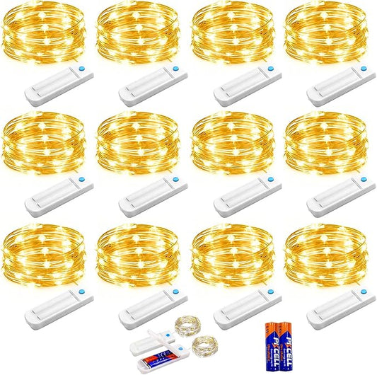 YJFWAL 12 Pack 10ft 30LED Starry String Lights with 8 Modes Timer Function Waterproof Fairy Lights Battery Operated(AAA Batteries Included) for DIY, Wedding, Party, Patio, Garden Decor (Warm White)