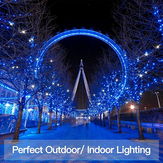 suddus 33ft 100 LED Outdoor String Lights, Blue Fairy Lights Battery Operated with Remote, Led Twinkle Lights for Bedroom, Backyard, Wedding, Tree, Mason Jar, Wall, Centerpiece, Christmas