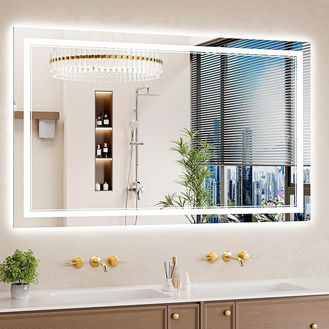 30"x50" LED Bathroom Mirror with Lights, Anti-Fog, Backlit + Front Lit, Dimmable, Led Vanity Mirror for Wall, Lighted Bathroom Mirror, 3 Colors, Shatter-Proof Tempered Glass