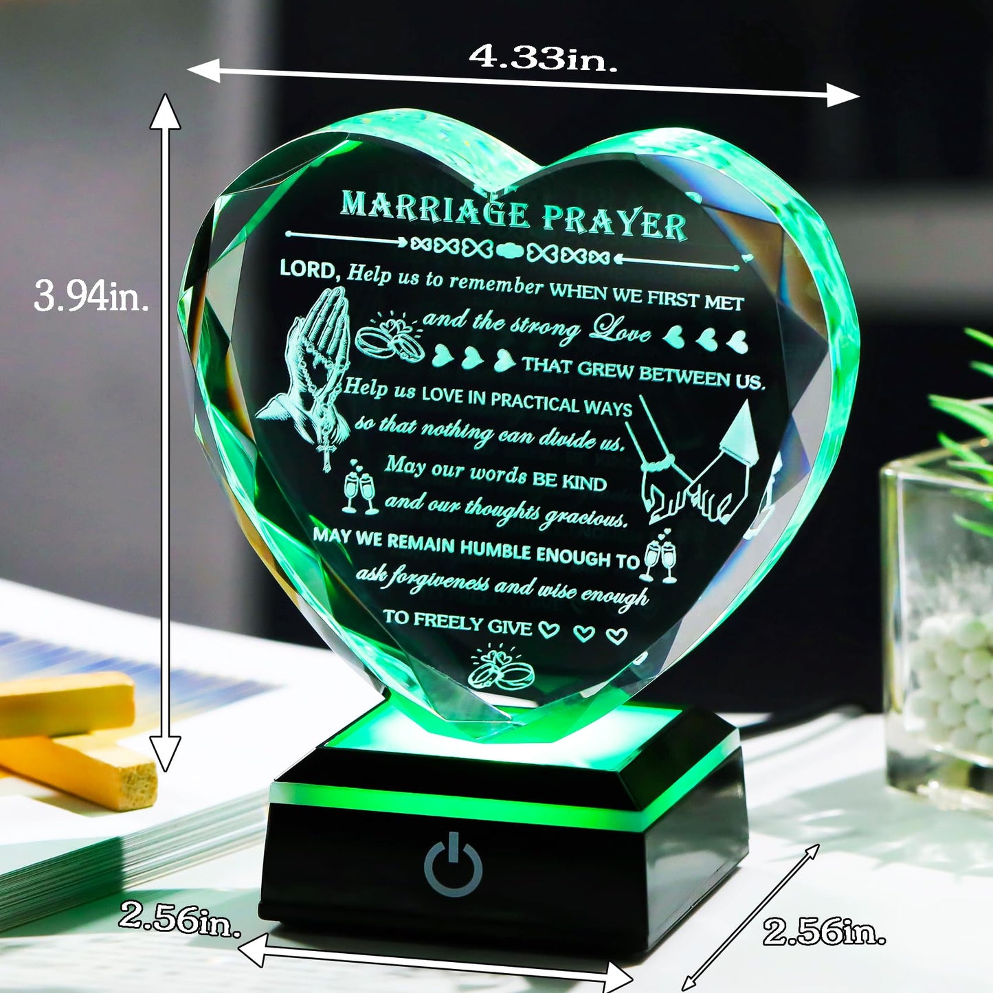 Arikyrist Wedding Gifts for Couples 2025 with Colorful LED Base Heart Happy Anniversary Marriage Prayer Gift with Inspiring Quotes Unique Newlywed Mr and Mrs Engagement Gift Bridal Shower Gifts