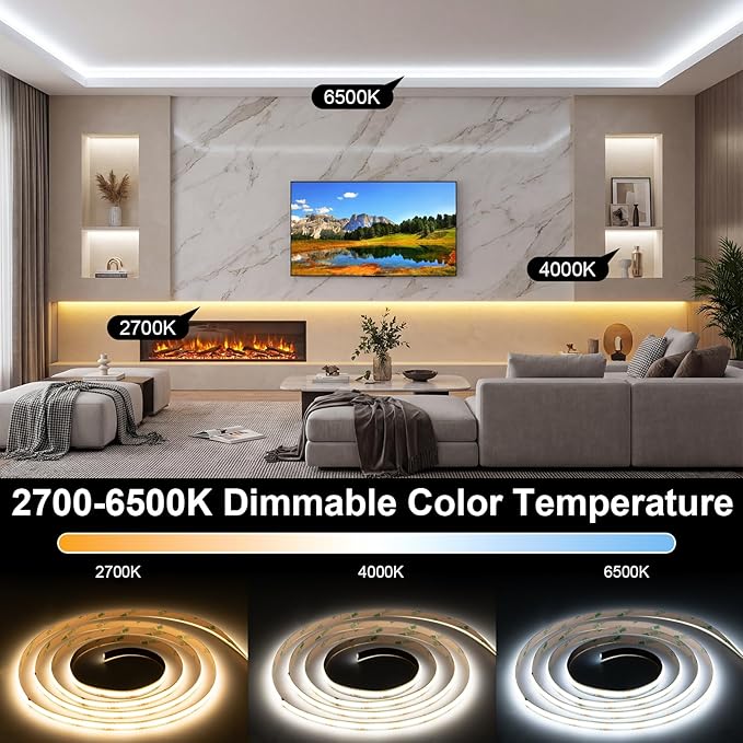 iNextStation 6.56FT/2M CCT COB LED Strip Light, 608LEDs LED Light Strips Dimmable 2700K-6500K, Cuttable DIY Design USB LED Lights, CRI93+ LED Tape Lights for TV Backlight, Cabinet, Mirror, Party Decor
