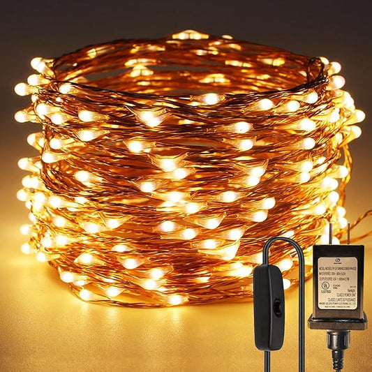 RUICHEN Plug in Fairy String Lights with Switch, Waterproof 66 Ft 200 LED Copper Wire Firefly Lights for Christmas, Parties, Wedding, Ceiling, Craft, Vases, Warm White