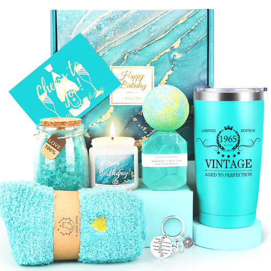60th Birthday Gifts for Women, 60th Birthday Gifts Ideas Baskets, Gifts for 60th Birthday Women, Vintage 1965 Tumbler, Unique Best 60th Bday Gift Ideas for 60 Year Old Mom Sister Friend Wife Grandma