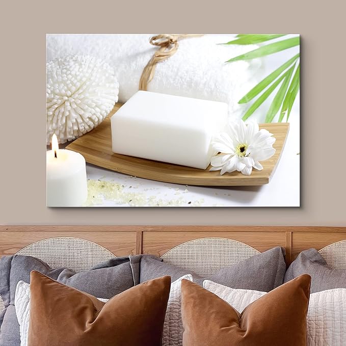 wall26 Canvas Print Wall Art White Soap and Lily at The Spa Nature Wilderness Photography Realism Rustic Scenic Relax/Calm Multicolor Zen Colorful for Living Room, Bedroom, Bathroom, Office - 24"x36"