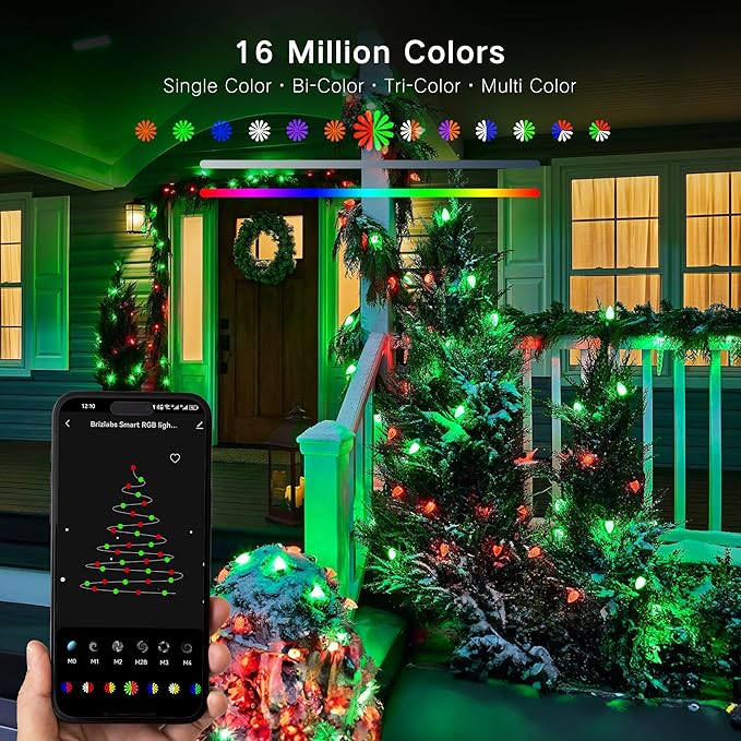 Brizled (Not Connectable Color Changing Smart Christmas Lights, 78FT 120 LED C9 String Lights App Control, Dimmable Outdoor Christmas Light, Christmas Tree Light Indoor, RGB Xmas Lights Party Decor
