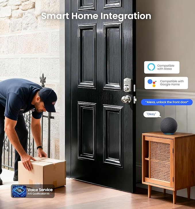 Veise VE012W-K Built-in WiFi Fingerprint Smart Lock with 2 Knobs, No Hub Needed, Remote APP Control, Keyless Entry Door Lock, Smart Deadbolt for Front Door, Auto Locking, Satin Nickel