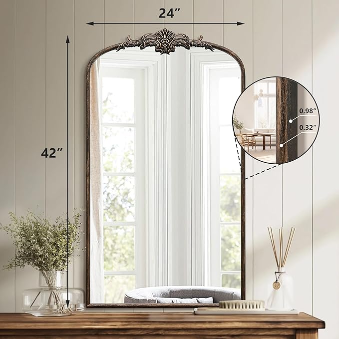 Besdomus Vintage Black Arched Mirror: 24"x42" Large Arch Black Antique Wall Mounted Mirror - Traditional Ornate Home Decor for Living Room/Entryway/Fireplace/Bathroom - Idea for Young Couples
