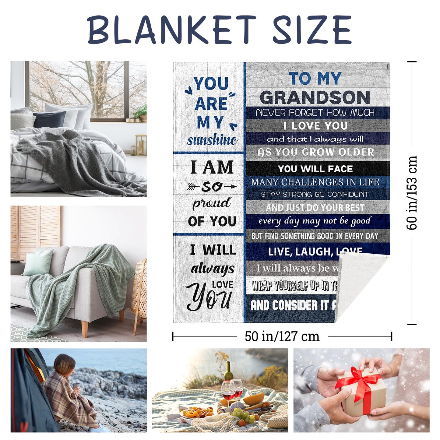 BDASWLY Grandson Gifts from Grandma, Grandson Blanket 60"x50", Grandsons Gifts, Grandsons Birthday Gift, Grandson's Blanket from Grandma, Grandson's Gift' for Graduation Christmas