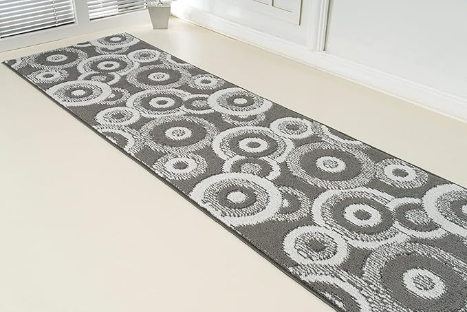Custom Length Cut to Size Retro Modern Geometric Carpet Runner Rug for Hallways, Non Slip Rubber Backed, 31 inch Wide X Customized Length, Geo Grey, 31 inch X 8 feet