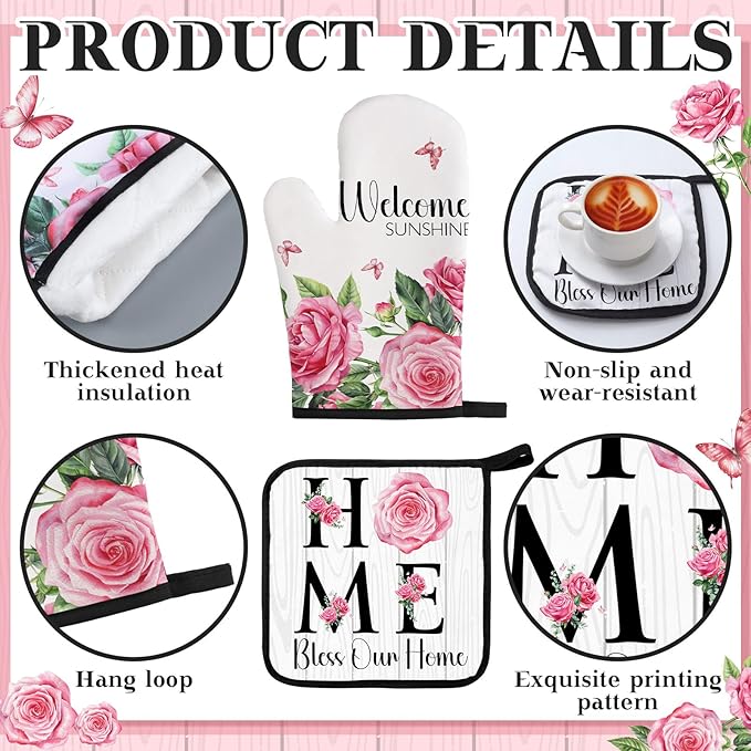 Fourluoo 10 Pcs Kitchen Set Kitchen Towels and Rugs Oven Mitts and Pot Holders Farmhouse Decor for Women Mom Gift Cooking Baking Grilling