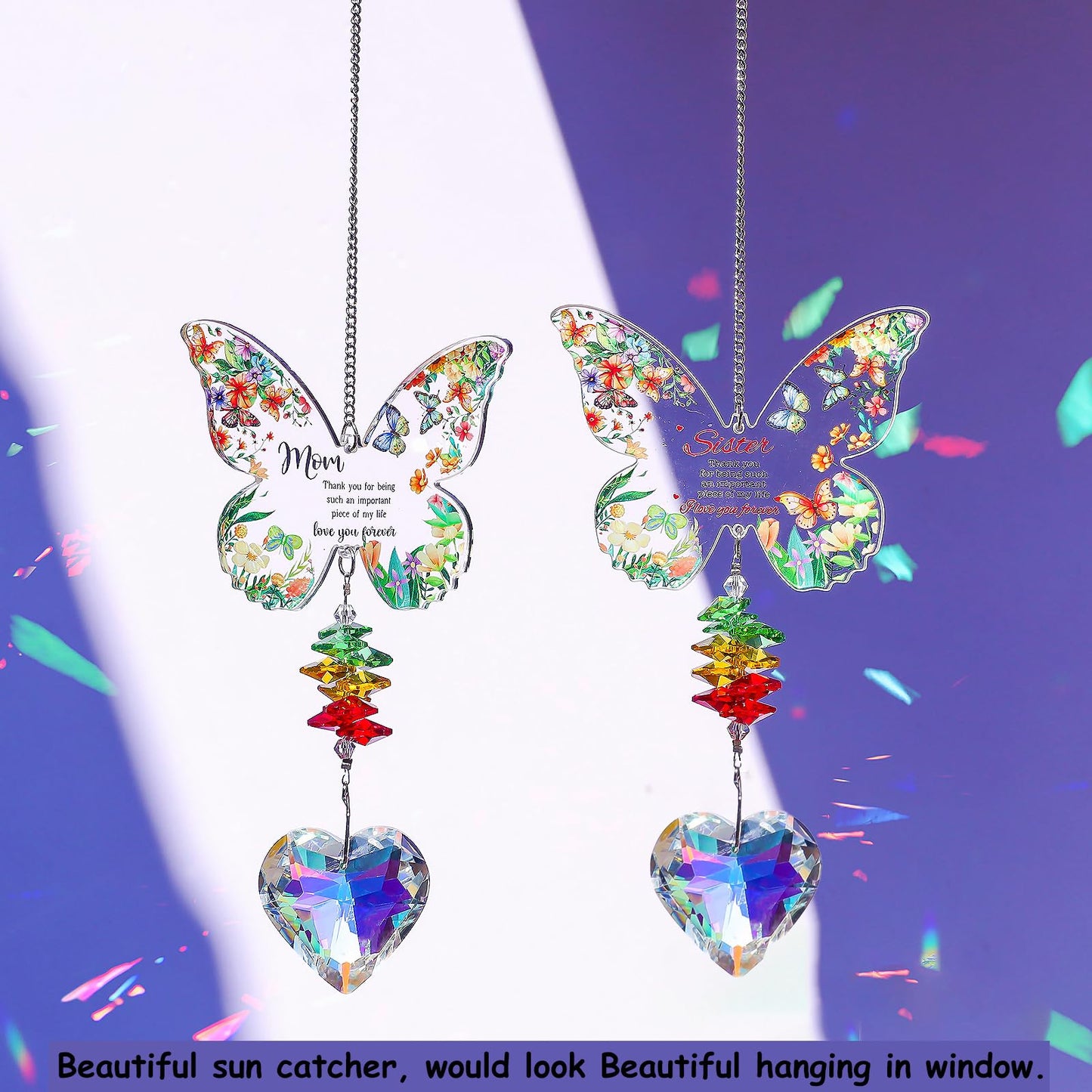 Birthday Gifts for Sister,Butterfly Suncatcher for Sister,Thank You Gifts for Women,Sun Catcher Appreciation Gift,Crystal Suncatcher for Indoor Window Hanging Rainbow Maker (Butterfly)