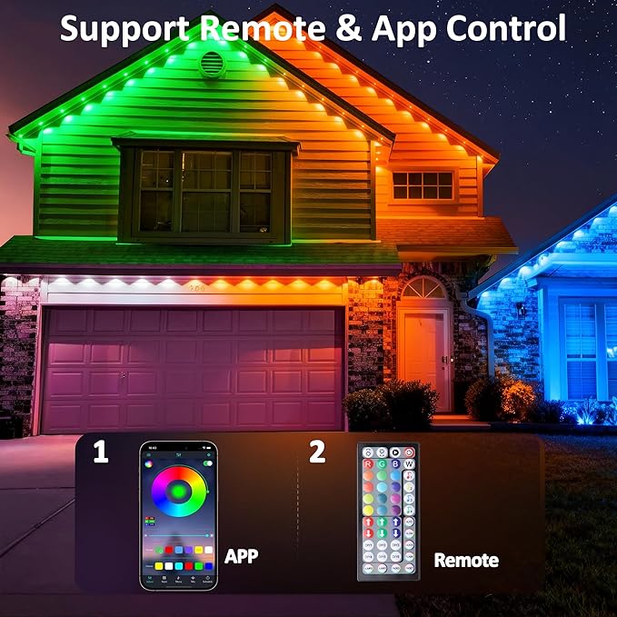 RGB Permanent Outdoor Lights, 100FT Smart LED Eaves Lights with APP & Remote Control, IP67 Waterproof Outdoor String Lights for Christmas, Halloween,Party, Garden, Patio, House Decor