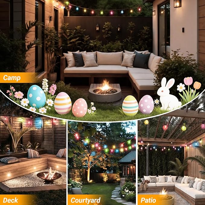 LAMPHOME Outdoor Easter String Light, 26Feet LED Patio Lights with 12+1 Edison Shatterproof Bulbs(1Spare), UL Waterproof Outside Lights connectable Dimmable for Backyard Porch Decor,Pastel Multicolor