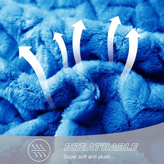 Exclusivo Mezcla Fleece King Size Blanket for Bed, 90x104 Inches Soft Cozy Jacquard Flannel Blankets, Lightweight Fuzzy Plush Warm for Winter, Cobalt Blue