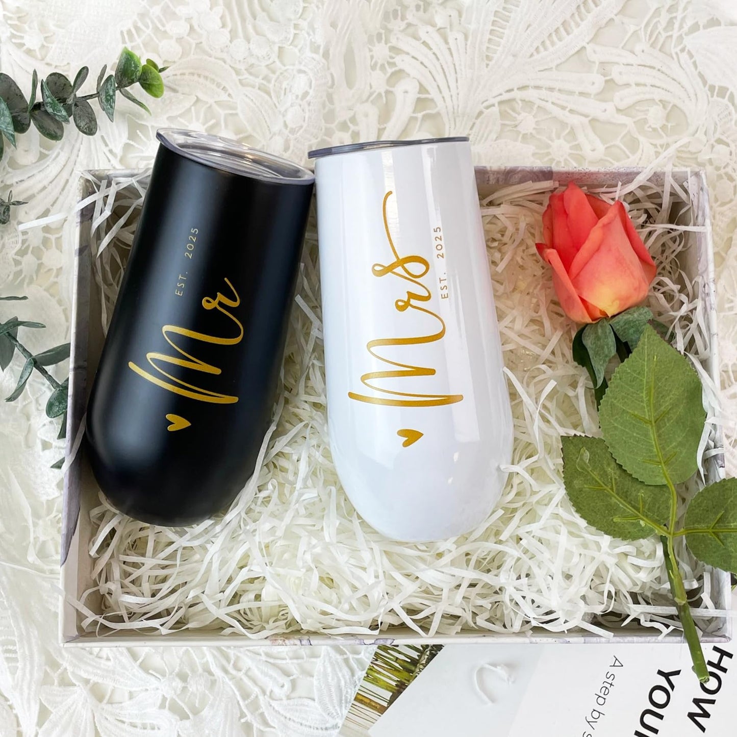 CARANOTS Mr and Mrs Gifts Wedding Gifts for Couples 2025 Bride and Groom Wedding Champagne Flutes for Engagement Anniversary Newly Engaged Cups for Mr and Mrs Champagne Tumbler 10 OZ