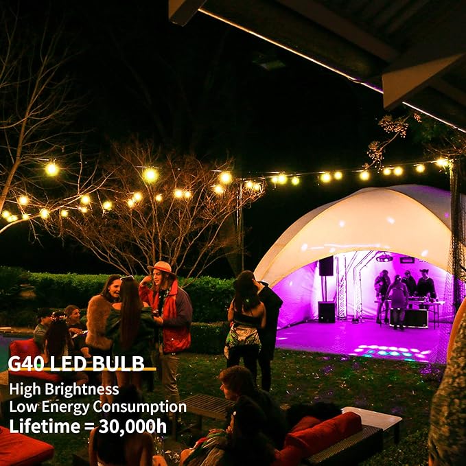 40FT LED Outdoor String Lights Waterproof, G40 LED Globe Outdoor Lighting for Patio with 27 Edison Vintage Shatterproof Bulbs, Connectable Backyard Lights for Garden, Bistro, Porch, Cafe