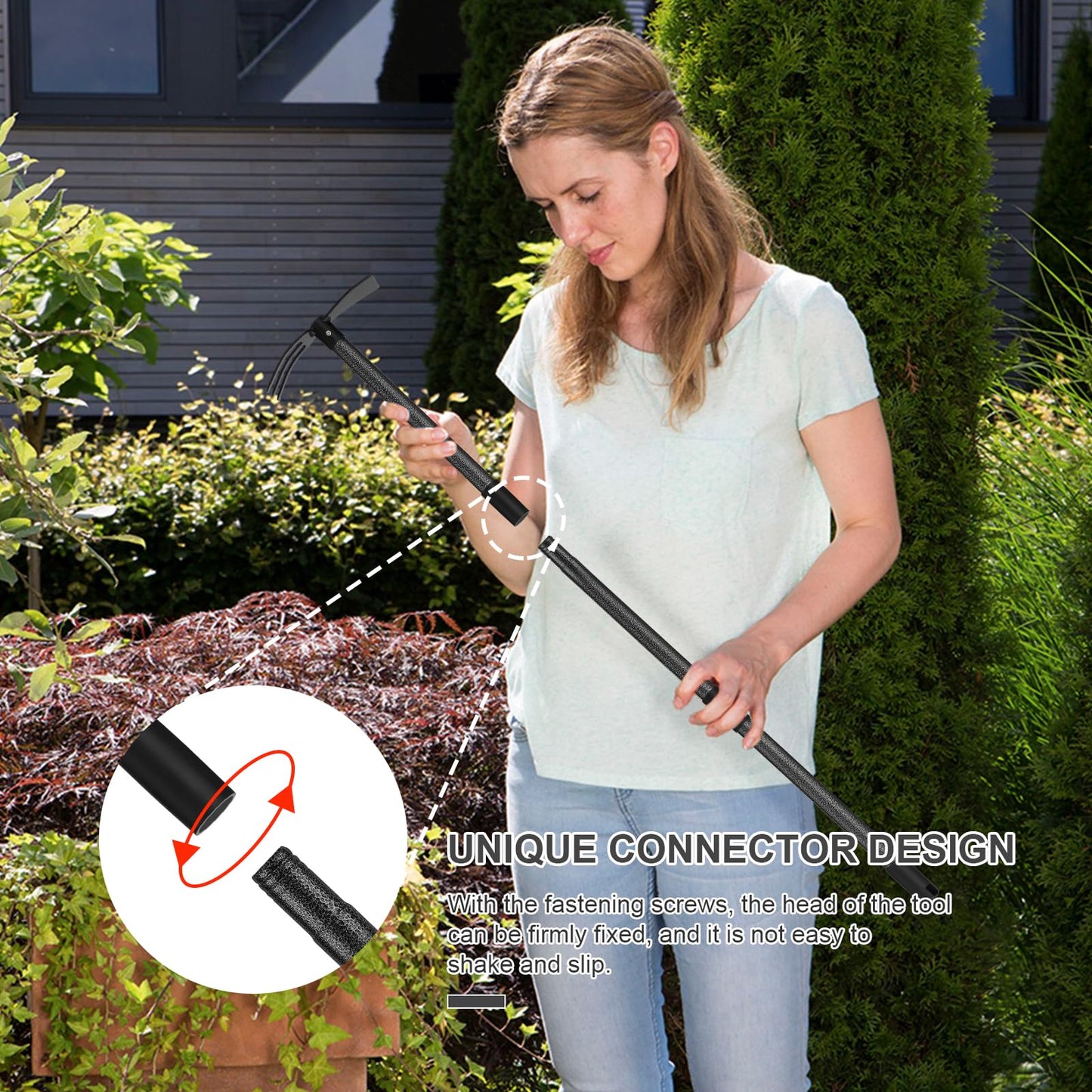 Cultivator Hoe Garden Tool, 45 inch Stainless Steel Long Handle Heavy Duty Gardening Tools，Extended Reach Double Hoes Suitable for Digging Loosening