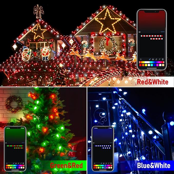 Smart C9 Christmas Lights Outdoor, 134 Feet 150 LED C9 String Lights App Control, 105 Light Modes, Waterproof Commercial Grade Connectable RGB Christmas Tree Lights for Indoor Outside Roofline Patio