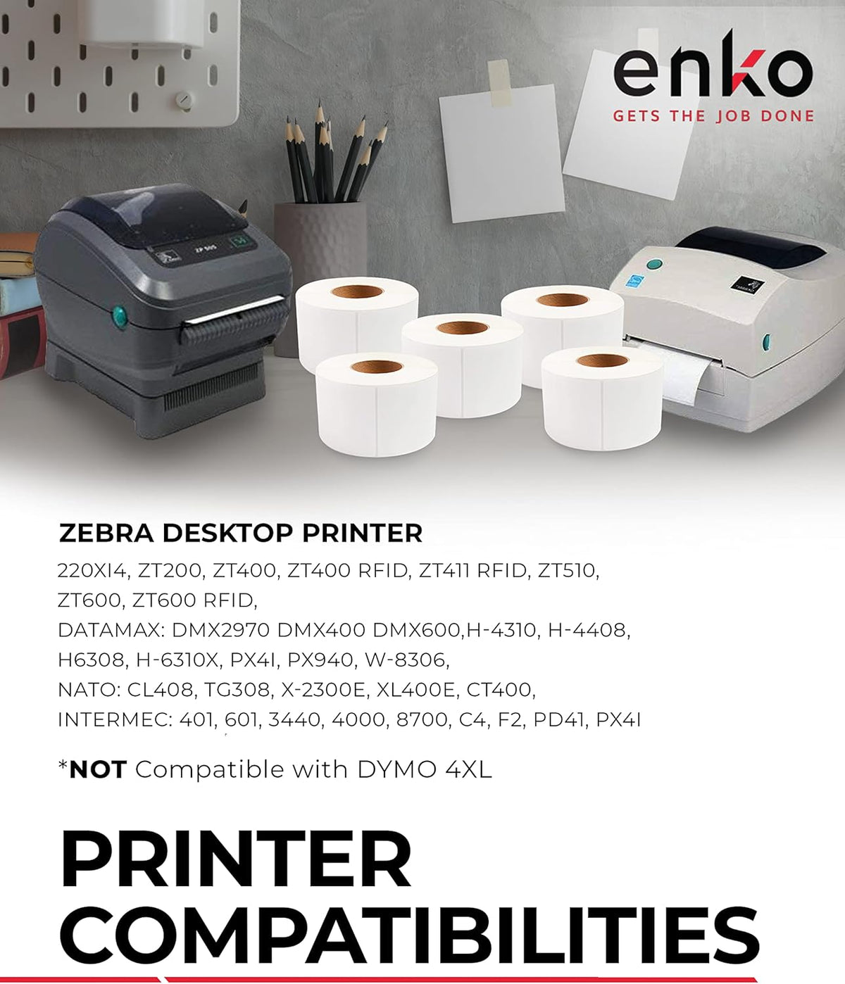 enKo 3 Rolls 4" x 6" Direct Thermal 3000 Labels 3" Core - Address & Shipping Labels Compatible for Industrial Printer Zebra 220Xi4 ZT200 ZT400 ZT510 ZT600 Datamax NATO Intermec
