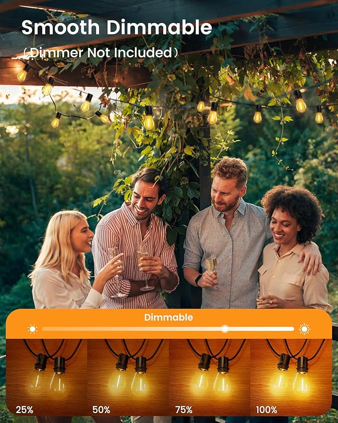 Torkase LED Outdoor String Lights 30FT Patio Lights with Shatterproof S14 Edison Bulbs, Dimmable Outside Hanging Light Connectable for Porch, Deck, Garden, Backyard, 2200K