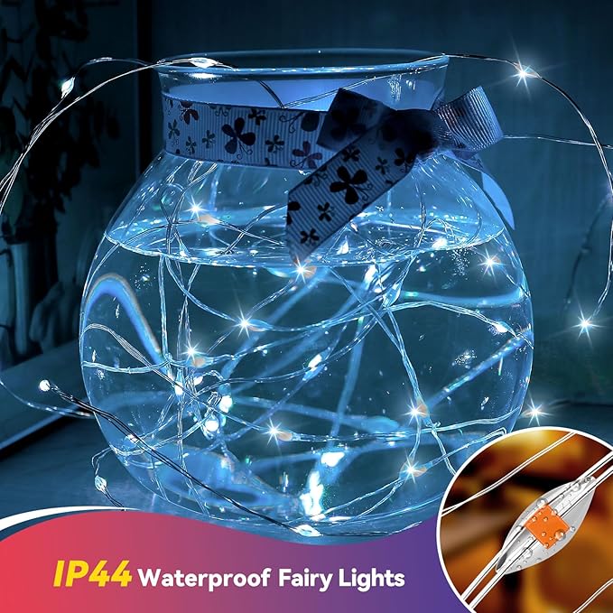 LitHome 6 Pack Cool White Fairy Lights Battery Operated, 20 FT 60 LED Twinkle Lights Battery Operated 2 Modes, Waterproof Led Fairy String Light for Indoor Outdoor Christmas Wedding Bedroom Decor