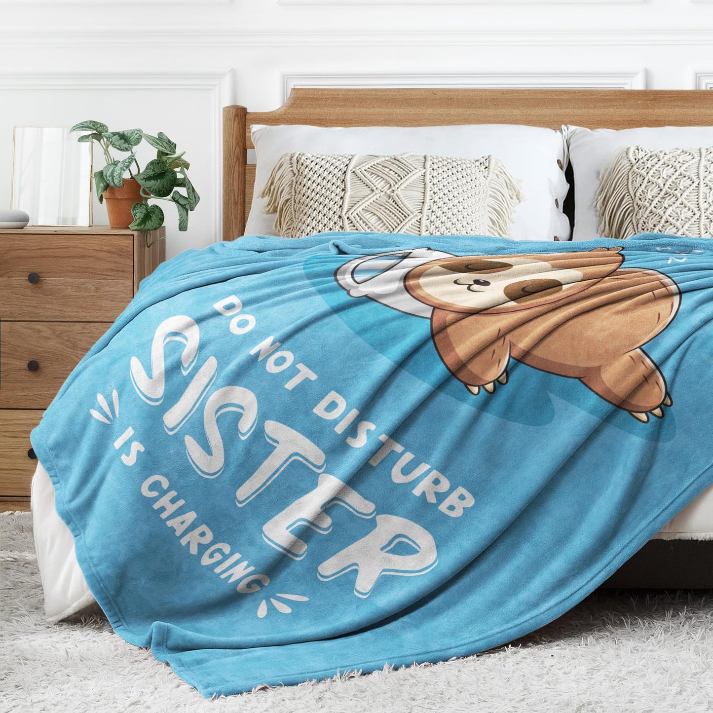 Funny Gifts for Sister, Sisters Birthday Gifts, Sis is Charging Sloth Blanket 50"x60", Present for Big Sisters from Sis Brother, Best Sis Ever Gift for Women, Super Soft Throws Blanket for Sister