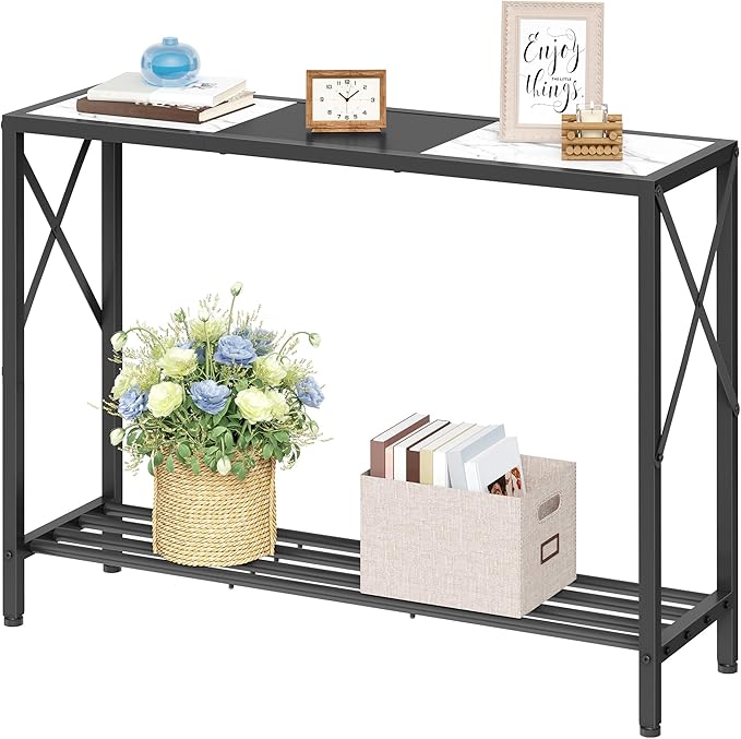 Tajsoon Console Table 41.8”, 2-Tier Entryway Table, Narrow Sofa Table with Shelves, Entrance Table for Hallway, Entryway, Living Room, Foyer, Corridor, Office, Black & White