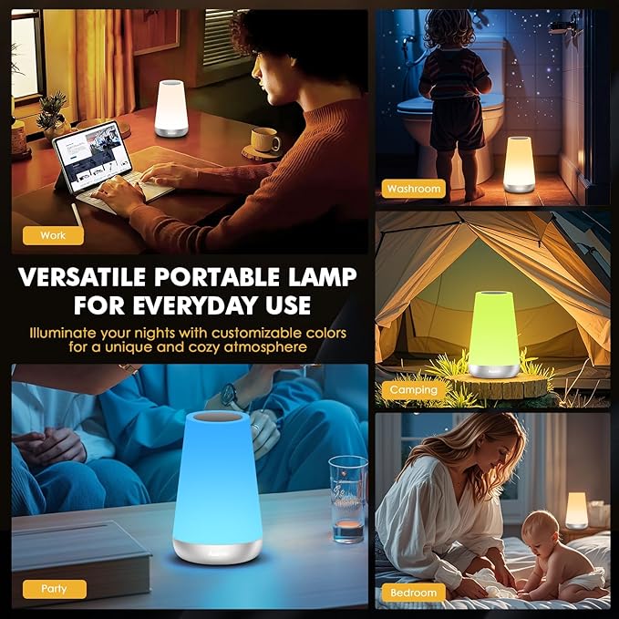Auxmir Night Light for Kids Baby, 2500mAh13 RGB Colors & 5 Brightness, Portable Rechargeable LED Bedside Lamp for Baby Nursery, Night Lights for Bedroom Living Room Bathroom Hallways, Silver