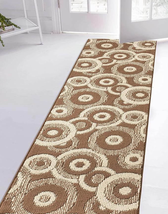 Custom Length Cut to Size Modern Farmhouse Carpet Runner Rug for Hallways, Non Slip Rubber Backed, 31 inch Wide X Customized Length, Geo Brown, 31 inch X 17 feet