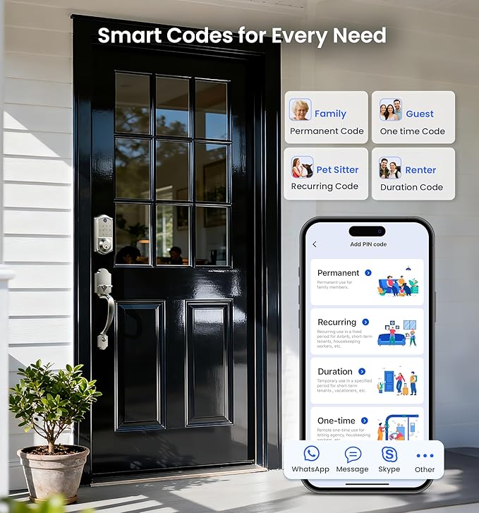 Veise VE017-H Fingerprint Smart Front Door Lock Set, App Control, 8-in-1 Keyless Entry Deadbolt with Zinc Alloy Handles, Emergency Power Port, Touchscreen Keypad, Auto Lock, Easy Install, Satin Nickel