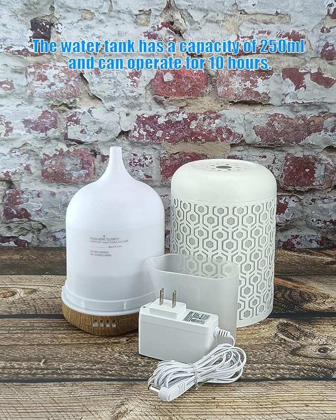 Essential Oil Diffuser, 250ml Iron-Art Ultrasonic Humidifier Aromatherapy Oil Diffuser with 4 Timer Mode & 7 Color Changing LED Lights, BPA-Free Waterless Auto-Off Aroma Diffuser (Off-White)